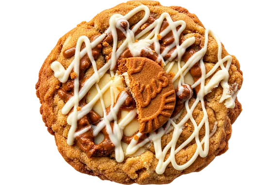 The Biscoff — cheesecake filling, Biscoff and white chocolate drizzle.