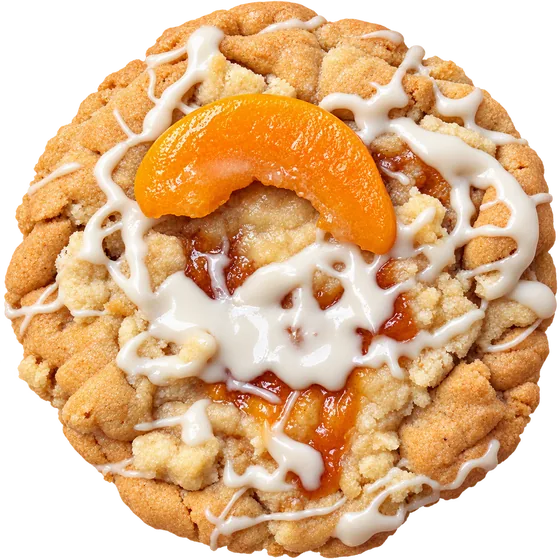 The Cobbler — peach compote cookie with buttery crumble and glaze.